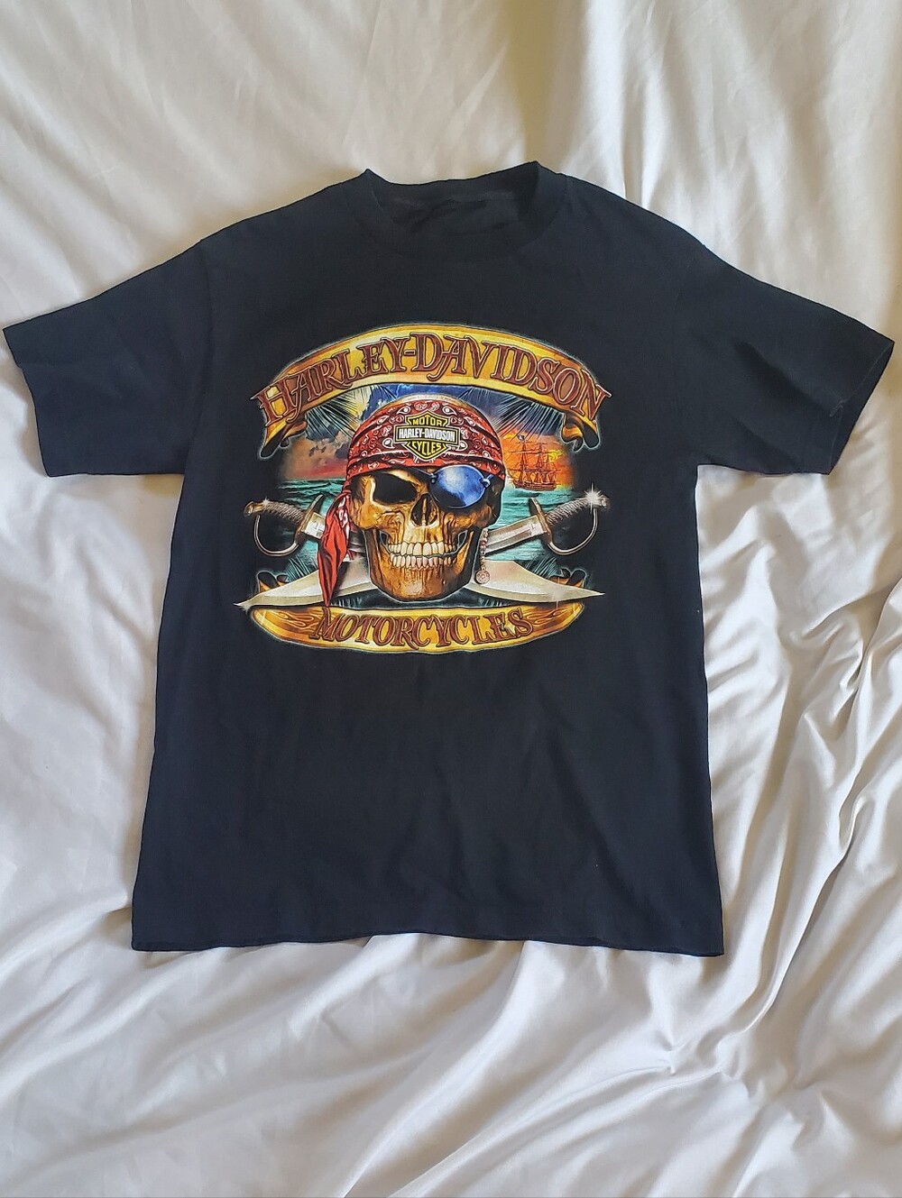Harley-Davidson Vtg Peterson's Key West Florida Pirate Skull Daggers, Size Sm/M
